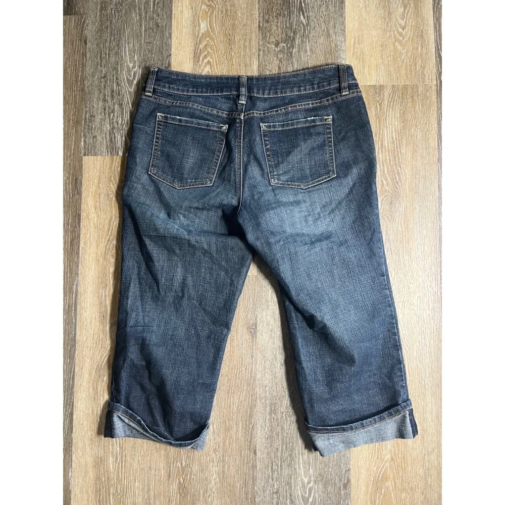 ADVC Capri‎ Jeans Womens 8 Blue Excellent Dark Wash Cuffed Stretch Denim Cropped